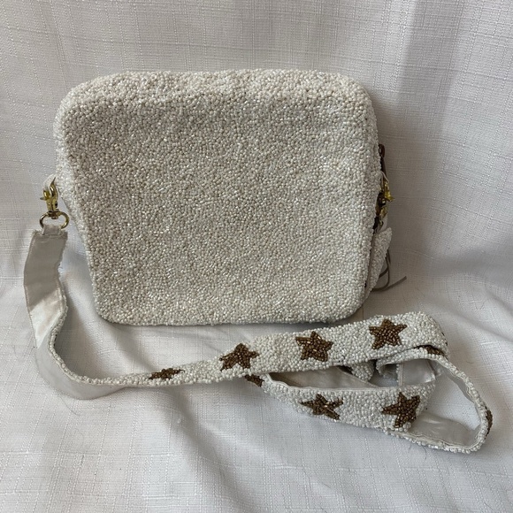 Tiana Beaded White with Gold Star Beaded Bag with Cross Body Strap - Picture 5 of 13